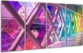 GroepArt - Glasschilderij - Modern - Paars, Roze, Geel - 160x80cm 4Luik - Foto Op Glas - Geen Acrylglas Schilderij - 6000+ Glasschilderijen Collectie - Wanddecoratie