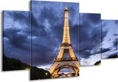 GroepArt - Schilderij -  Eiffeltoren - Blauw, Grijs, Geel - 160x90cm 4Luik - Schilderij Op Canvas - Foto Op Canvas