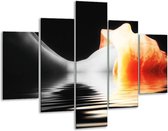 Glasschilderij -  Lichaam - Oranje, Wit, Zwart - 100x70cm 5Luik - Geen Acrylglas Schilderij - GroepArt 6000+ Glasschilderijen Collectie - Wanddecoratie- Foto Op Glas