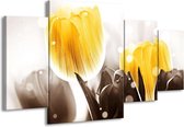 GroepArt - Schilderij -  Tulp - Geel, Grijs - 160x90cm 4Luik - Schilderij Op Canvas - Foto Op Canvas