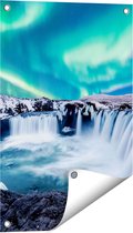 Poster de jardin Gards Chutes d'eau aux aurores boréales vertes - 40x60 cm - Toile de jardin - Décoration de jardin - Décoration murale extérieur - Tableau de jardin