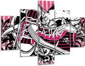 Glasschilderij -  Popart - Zwart, Roze, Wit - 100x70cm 5Luik - Geen Acrylglas Schilderij - GroepArt 6000+ Glasschilderijen Collectie - Wanddecoratie- Foto Op Glas