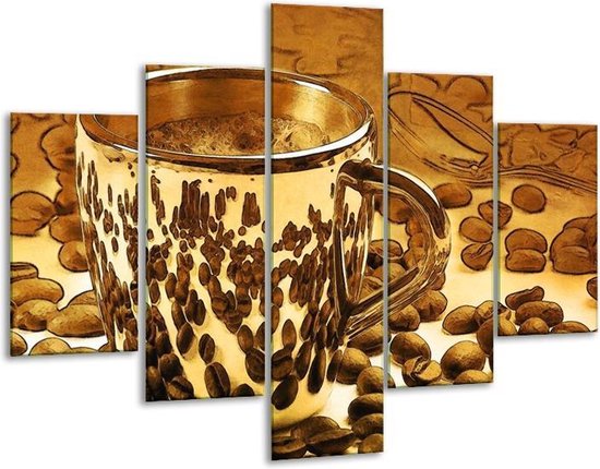 Glasschilderij Koffie | Bruin, Geel |