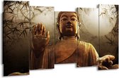 GroepArt - Canvas Schilderij - Boeddha - Bruin, Grijs, Wit - 150x80cm 5Luik- Groot Collectie Schilderijen Op Canvas En Wanddecoraties