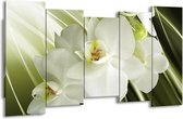 GroepArt - Canvas Schilderij - Orchidee - Groen, Wit - 150x80cm 5Luik- Groot Collectie Schilderijen Op Canvas En Wanddecoraties