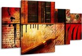 GroepArt - Schilderij -  Abstract - Rood, Zwart, Bruin - 160x90cm 4Luik - Schilderij Op Canvas - Foto Op Canvas