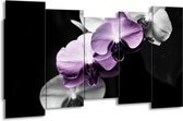 GroepArt - Canvas Schilderij - Orchidee - Paars, Zwart, Grijs - 150x80cm 5Luik- Groot Collectie Schilderijen Op Canvas En Wanddecoraties