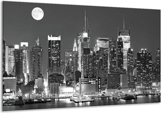 Glasschilderij New York - Grijs, Zwart, Wit - 120x70cm 1Luik - Foto Op Glas - Geen Acrylglas Schilderij - GroepArt 6000+ Glasschilderijen Art Collectie - Wanddecoratie - Woonkamer - Slaapkamer