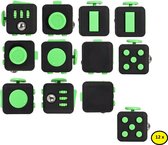 Fidget Uitdeelpakket 12 Stuks - Fidget Cube Kubus Zwart Groen - Relief Stress Toys - School - Werk - Onderweg -