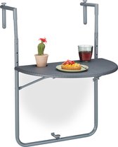 Relaxdays hangtafel balkon - balkontafel inklapbaar grijs - klaptafel kunststof - halfrond