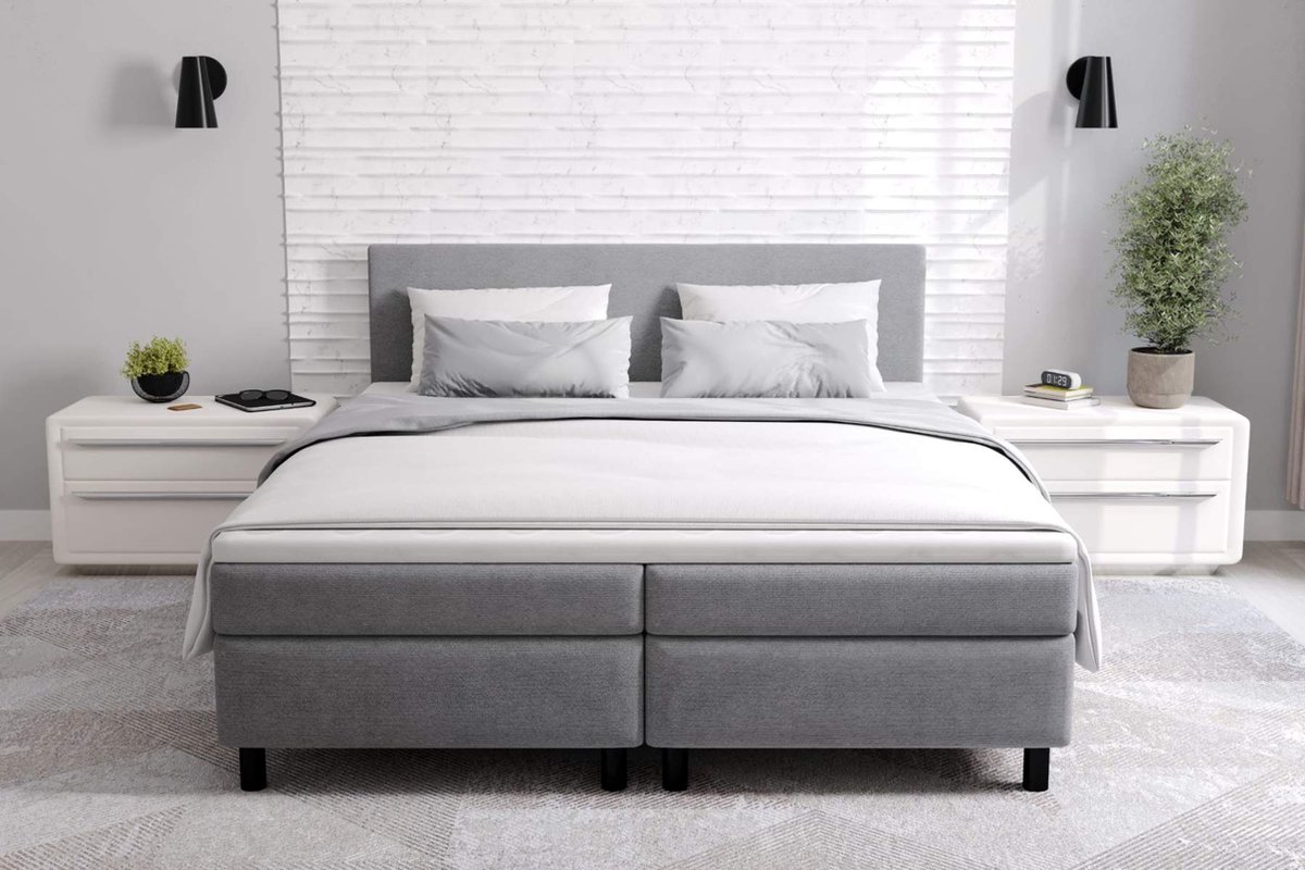Boxspring Met opbergruimte Erolla - 180x200 cm - grijs stof - zetelsenbedden.be - Compleet bed met matras en topper - bed storage thumbnail 4