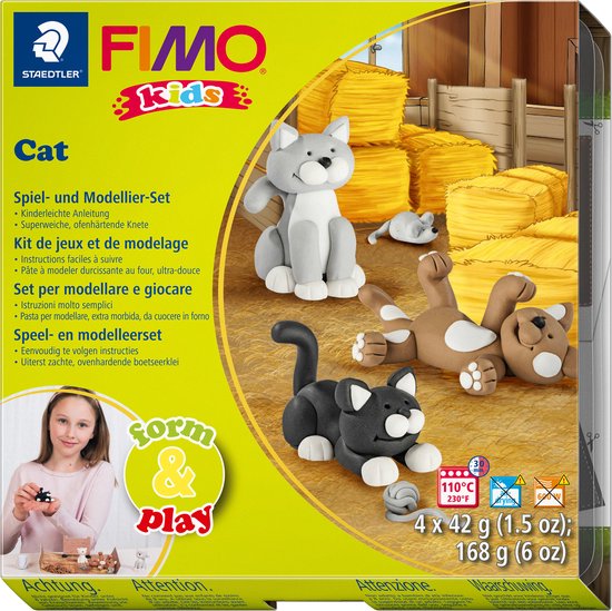 FIMO kids 8034 - ovenhardende boetseerklei - form&play - set Katten - Fimo