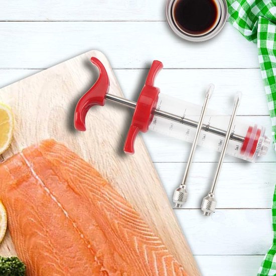 MXTIMWAN Vleesspuit, marinadespuit, marineerspuit, 3 naalden, 1 reinigingsborstel, 30 ml vleespuit, pekelspuit, BBQ braadspuit, meatinjector, kruidenspuit