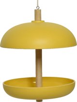Decoris Vogel voedersilo hangend - bamboe hout - geel - 21 x 25 cm