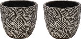 Mega Collections Cache-pot/pot de fleurs - 2x - céramique - gris anthracite/argent - D22,5 x H21 cm