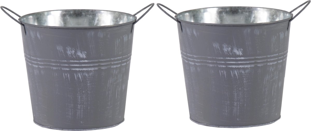Goedkoopste Mega Collections Emmer/plantenpot/bloempot - 2x - zink - zilvergrijs - D18 x H16 cm