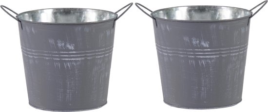 Foto: Mega collections emmer plantenpot bloempot 2x zink zilvergrijs d18 x h16 cm