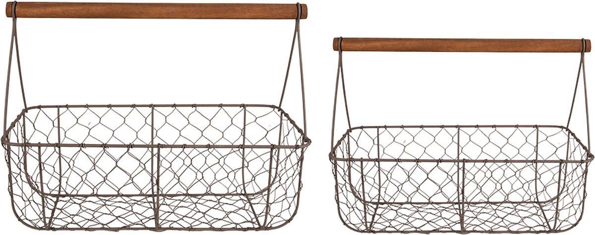 Clayre & Eef Opbergmand Set van 2 36x17x12/27 cm Bruin Metaal