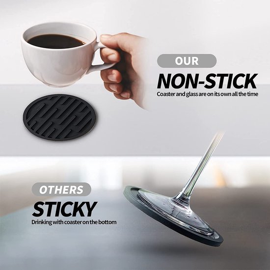 Dessous de Siliconen Lot de 8 sous-verres ronds en verre avec support Dessous de verre anti-dérapant anti-fuite pour la maison, le bar, le restaurant, la cuisine