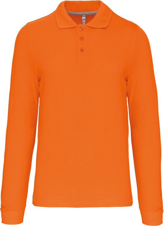 Herenpoloshirt met knopen en lange mouwen Oranje - 3XL