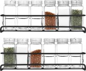 QUVIO Étagères à épices + 12 Pots d'herbes aromatiques Krumble - Set de 2 - Étagères à épices - Avec pots à épices - Pour le mur - Étagère à épices - Métal - Zwart