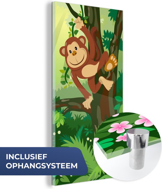 MuchoWow® Peinture sur verre 40x80 cm - Peinture sur verre acrylique - Singe - Jungle - Garçons - Filles - Fleurs - Kids - Photo sur verre - Peintures