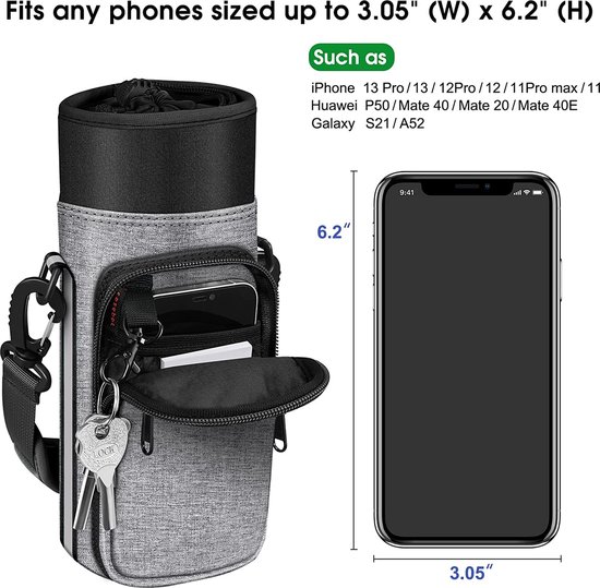 AIROLDI Tas voor Stanley Cup 1,2 l Stanley Cup accessoires, waterfles draagtas met vakje voor mobiele telefoon, karabijnhaak en verstelbare