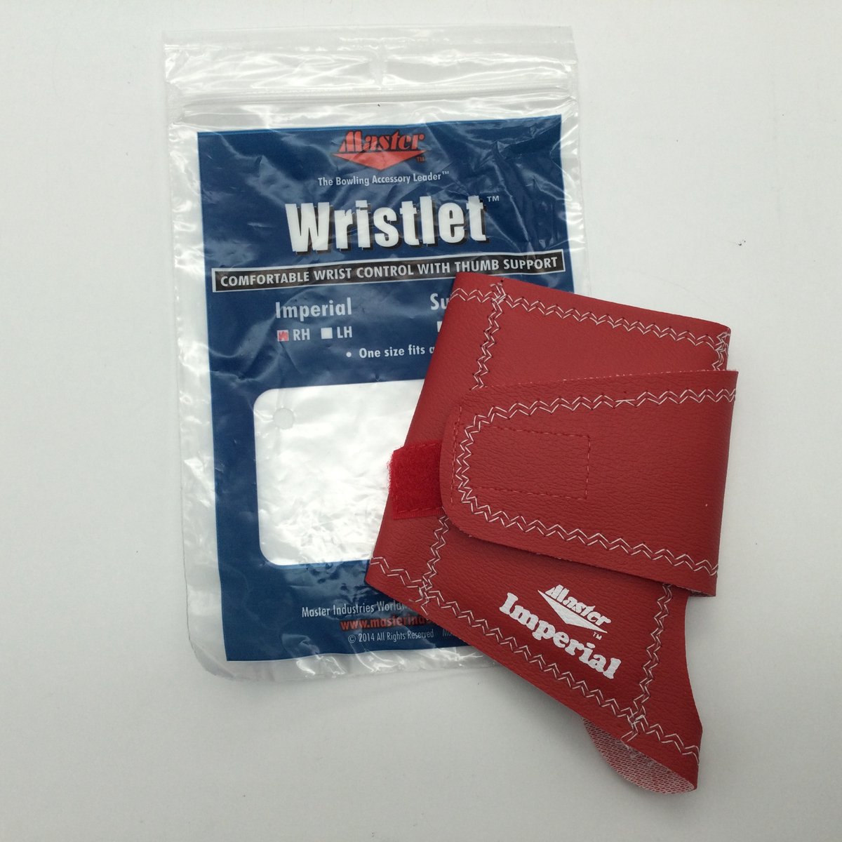 Bowling Bowlingwristlet, 'Master Wristlet Imperial' kleur rood, simpele ondersteuning voor de pols, one size fits all, met klittebandsluiting. Voor rechtshandige bowler