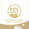 Gouden cirkel met 92% biologisch afbreekbaar en tekst.