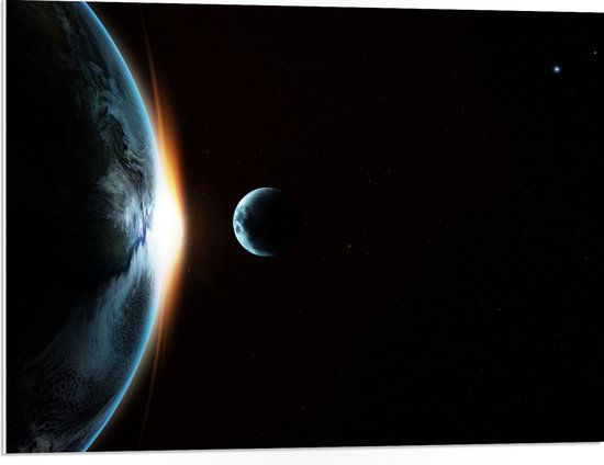 PVC Schuimplaat- Maan langs de Aarde in het Heelal - 80x60 cm Foto op PVC Schuimplaat