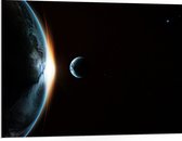 PVC Schuimplaat - Maan langs de Aarde in het Heelal - 100x75 cm Foto op PVC Schuimplaat (Met Ophangsysteem)