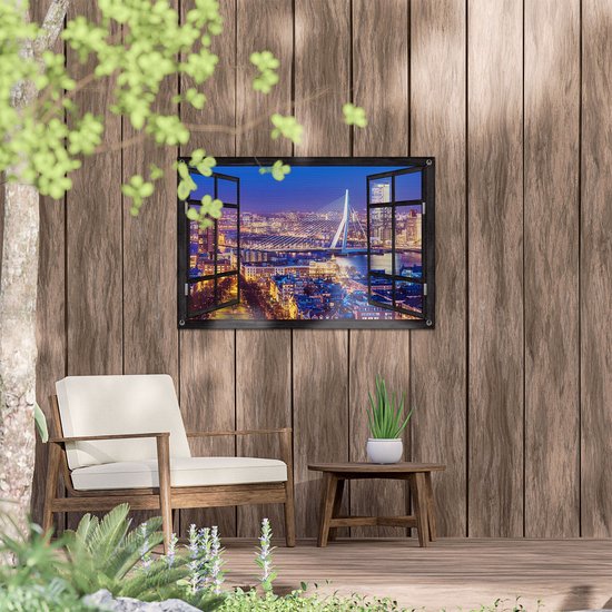 Gards Garden poster See-through Rotterdam Skyline with the Erasmus Bridge - 90x60 cm - Toile de jardin - Décoration de jardin - Décoration murale extérieur - Peinture de jardin