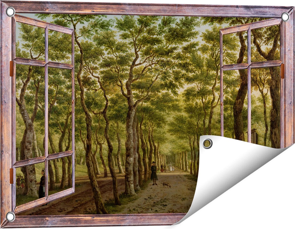 Gards Tuinposter Doorkijk Het Herepad in het Haagse Bos - Paulus Constantijn la Fargue - 60x40 cm - Tuindoek - Tuindecoratie - Wanddecoratie buiten - Tuinschilderij Bruin