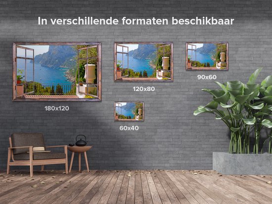 Gards Affiche jardin Vue transparente depuis la terrasse sur Montagnes - 150x100 cm - Toile jardin - Décoration de jardin - Décoration murale extérieur - Tableau jardin