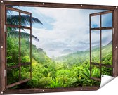 Gards Tuinposter Doorkijk Jungle Uitzicht op de Seychellen - 150x100 cm - Tuindoek - Tuindecoratie - Wanddecoratie buiten - Tuinschilderij