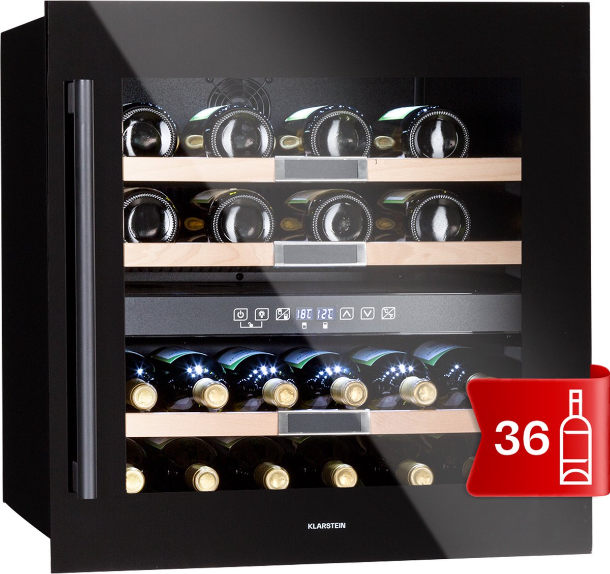 Klarstein Vinsider 36 - Wijnkoelkast - 2 Koelzones - 5-22°C - 85 Liter - Roestvrij Staal - Zwart