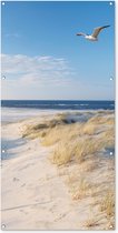 Tuinposter strand - Tuindecoratie zee duinen - 80x160 cm - Tuinschilderij voor buiten - Tuindoek zomer - Wanddecoratie tuin - Schuttingdoek - Balkon decoratie - Muurdecoratie - Buitenposter