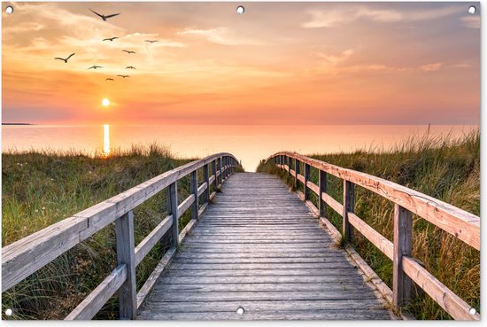 MuchoWow© Tuinposter 120x80 cm Balkon Tuindecoratie Poster Garden Outdoor Posters Tuin Decoratie Tuinposters Voor Buiten Terras Tuinmuurdecoratie Doorkijk - Strand - Zee - Duinen - Zand - Water