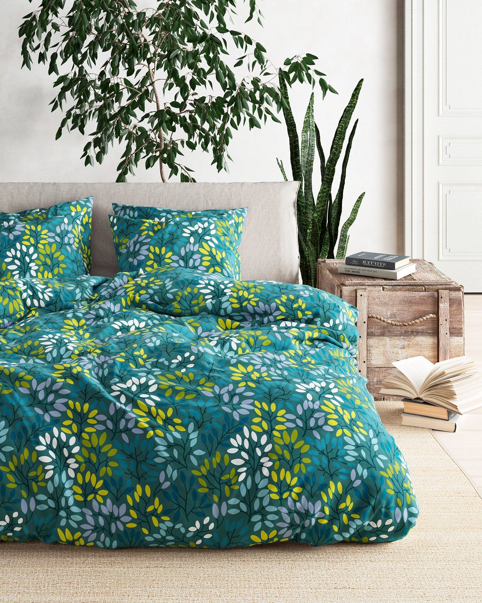 Mistral Home - DEKBEDOVERTREK - recycled katoen renforcé - 140 x 200 cm + 65 x 65 cm - eenpersoons - botanisch - veelkleurig- Duurzaam