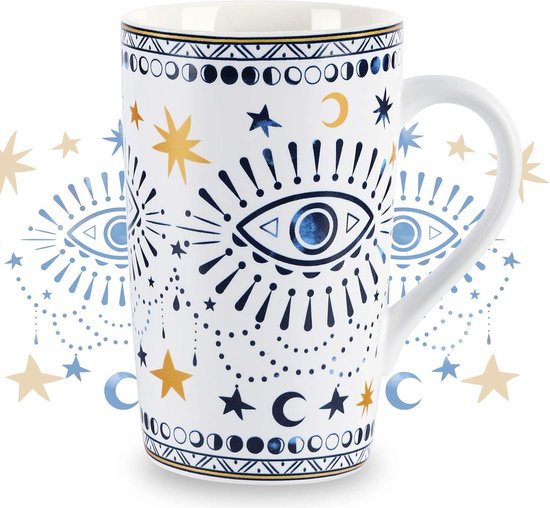 Nazar keramische koffiemok, gepersonaliseerde boho-ogen, koffiemokken met handvat, beste vriendin