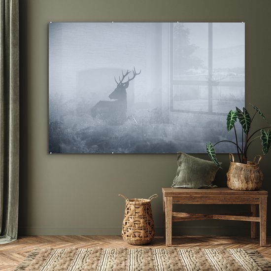 MuchoWow® Peinture sur verre - Cerf - Brouillard - Forêt - 150x100 cm - Peintures sur verre acrylique - Photo sur Glas