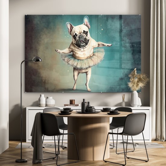 MuchoWow® Glasschilderij 150x100 cm - Schilderij acrylglas - Hond - Tutu - Ballet - Abstract - Portret - Kind - Foto op glas - Schilderijen