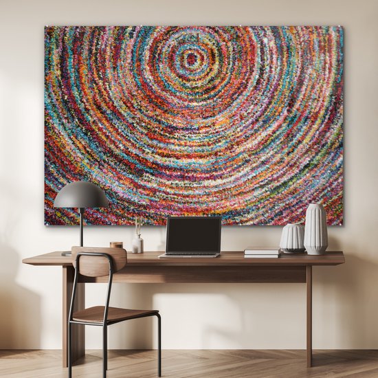 MuchoWow® Glasschilderij 150x100 cm - Schilderij acrylglas - Cirkel - Kleuren - Tapijt - Foto op glas - Schilderijen