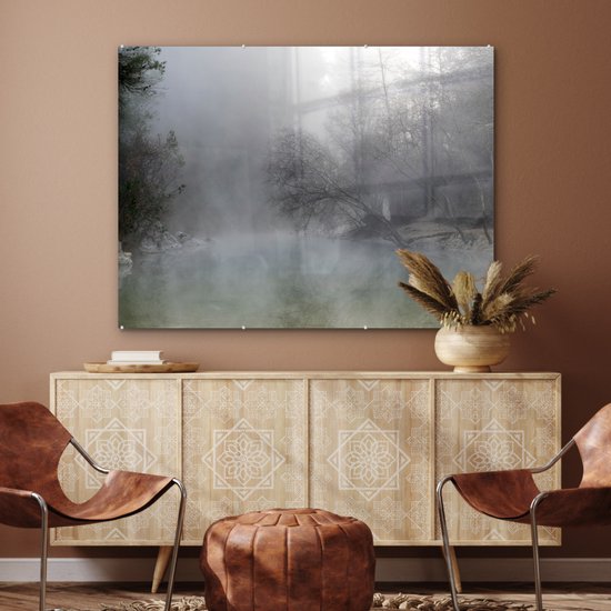MuchoWow® Peinture sur verre 120x90 cm - Peinture acrylique sur verre - Brume - Forêt - Espagne - Photo sur verre - Peintures