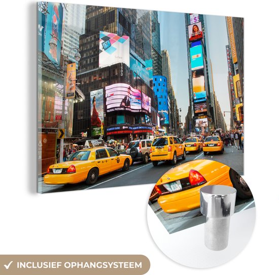 Glasschilderij - New York - Taxi - Geel - Acrylglas Schilderijen - Foto op Glas