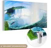 MuchoWow® Glasschilderij 80x40 cm - Schilderij acrylglas - Panorama Niagarawatervallen - Foto op glas - Schilderijen