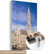 MuchoWow® Glasschilderij 20x30 cm - Schilderij acrylglas - Stadhuis - Zon - Brussel - Foto op glas - Schilderijen