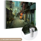 MuchoWow® Glasschilderij 60x40 cm - Schilderij acrylglas - Smalle straat van Tokyo in Japan - Foto op glas - Schilderijen