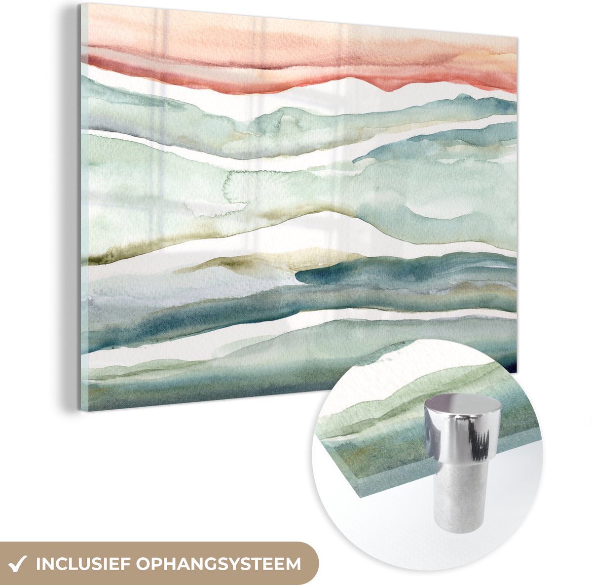 ® Glasschilderij 60x40 cm - Schilderij acrylglas - Waterverf - Abstract - Schilderij - Foto op glas - Muurdecoratie woonkamer - Wanddecoratie slaapkamer - Schilderijen