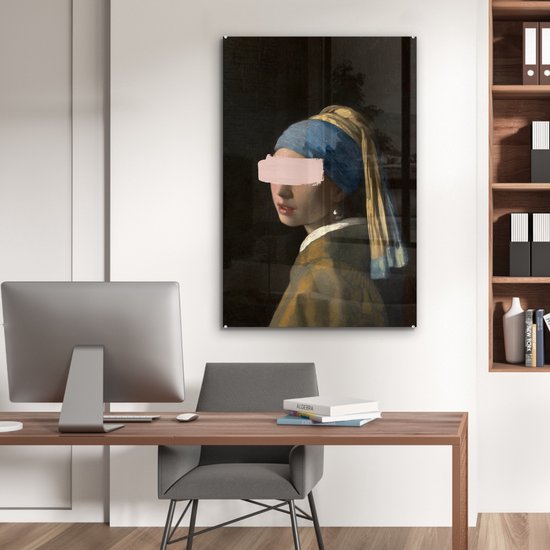 MuchoWow® Peinture sur Verre - Fille à la Perle - Johannes Vermeer - Pastel - 60x90 cm - Peintures sur Verre Acrylique - Photo sur Glas